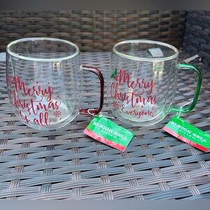 NWT Merry Christmas Double Wall Glass Mug set